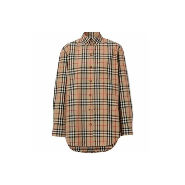 Burberry Burberry Beige Check Long Sleeve Shirt for Women 0079 Size M / US 6-8 / IT 42-44 - 1 Thumbnail