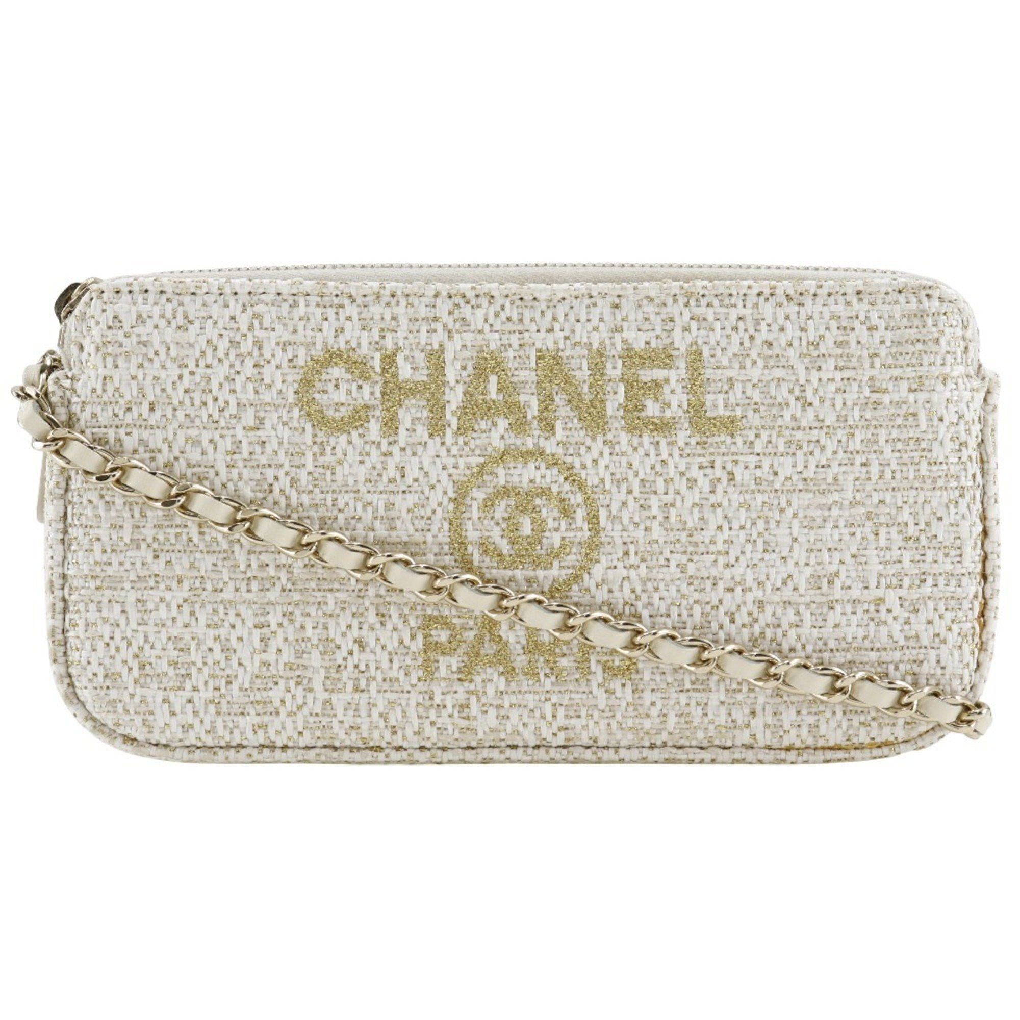 Chanel CHANEL Deauville Chain Shoulder Bag Clutch A84415 Tweed White 2way ChainShoulder Women's Size ONE SIZE - 1 Thumbnail