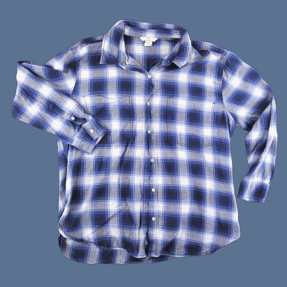 H&M H&M Shirt Mens Large Relaxed Plaid Lightweight Button-Up Long Sleeve Blue Size US L / EU 52-54 / 3 - 1 Thumbnail