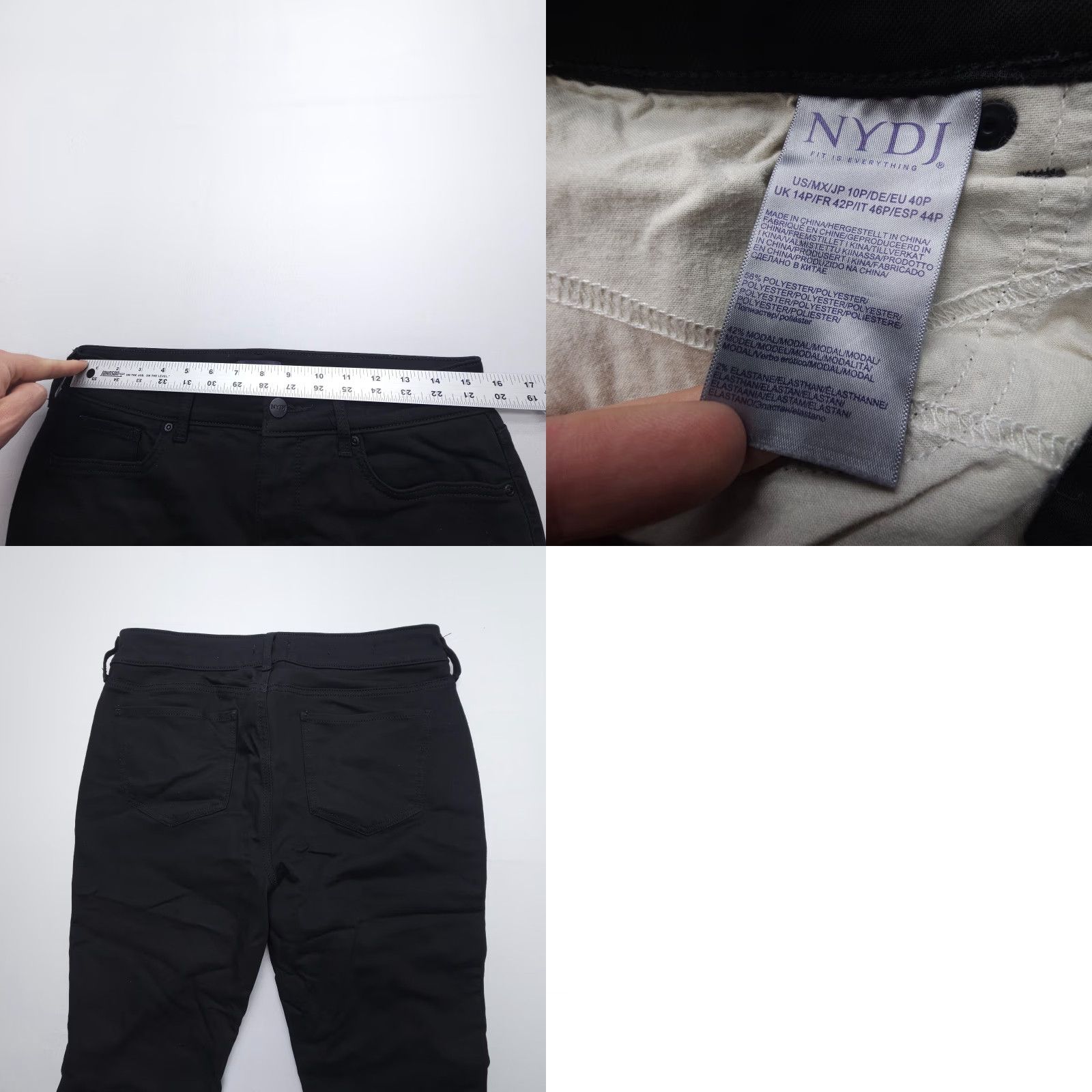 NYDJ NYDJ Marilyn Straight Pants Womens 10P Black Stretch Microfiber Career Casual Size 32" / US 10 / IT 46 - 8 Thumbnail
