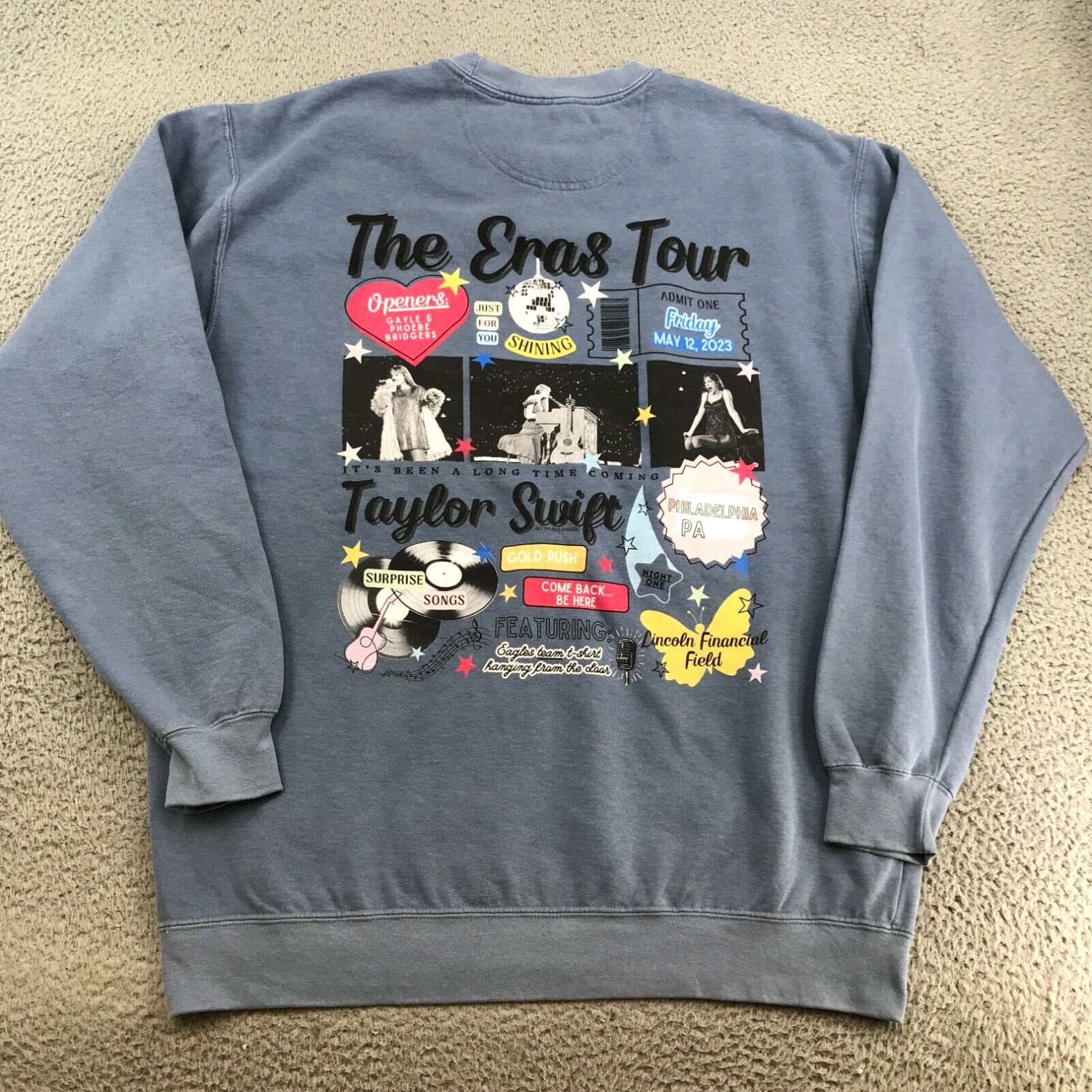 image of Vintage Taylor Swift Sweater Womens XL Blue The Eras Tour Oversized Crew Neck 46611 in White