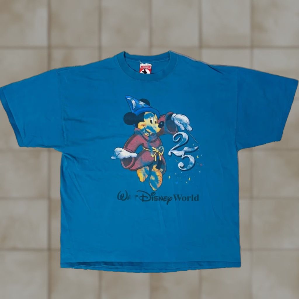 Disney VINTAGE Walt Disney 90s Mickey Fantasia T-Shirt XL Crew Neck Men Blue Cotton Logo Graphic Print Short Sleeve 1990s Size US XL / EU 56 / 4 - 1 Thumbnail