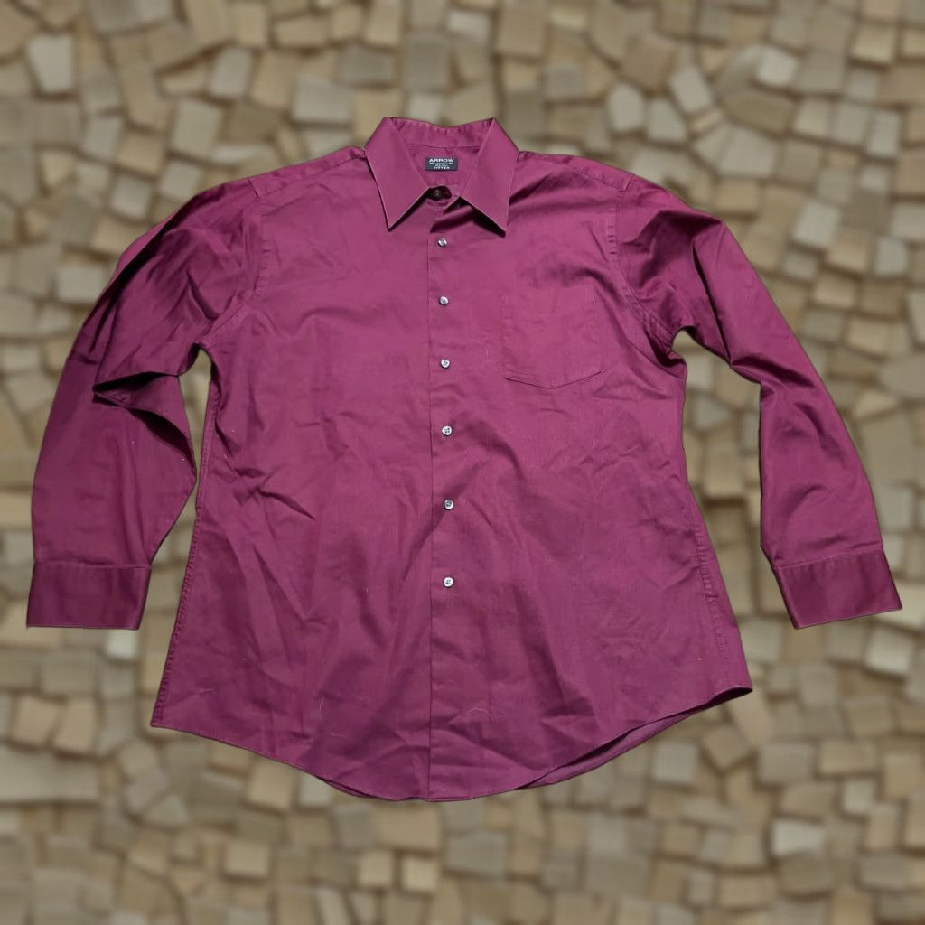 Arrow Arrow Shirt Mens 17 34/35 Red Fitted Button Up Wrinkle Free Regular Tailored Casual Vintage No Size US XL / EU 56 / 4 - 1 Thumbnail