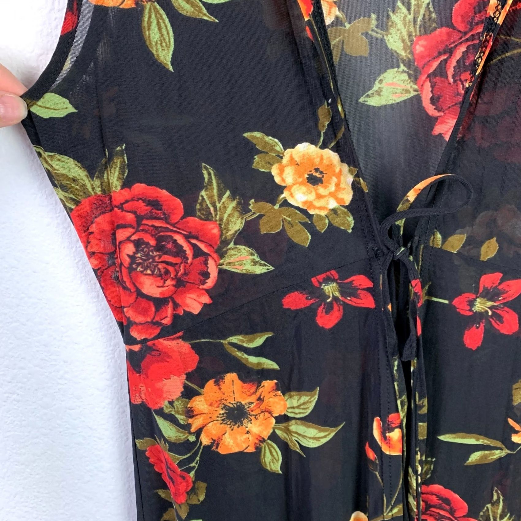 Vintage Ember Fairy Grunge Romantic Black Red Floral Sleeveless Dress Small Women Casual Party Size S / US 4 / IT 40 - 3 Thumbnail