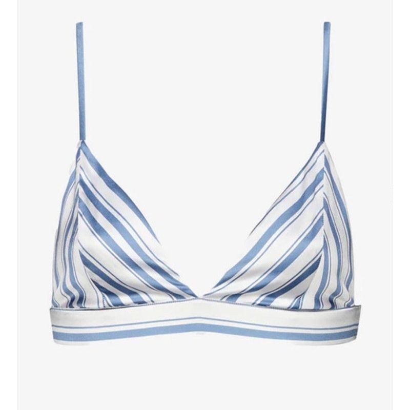 Ser.O.Ya Iris Silk Bralette in Blue and White Stripe XS NWT