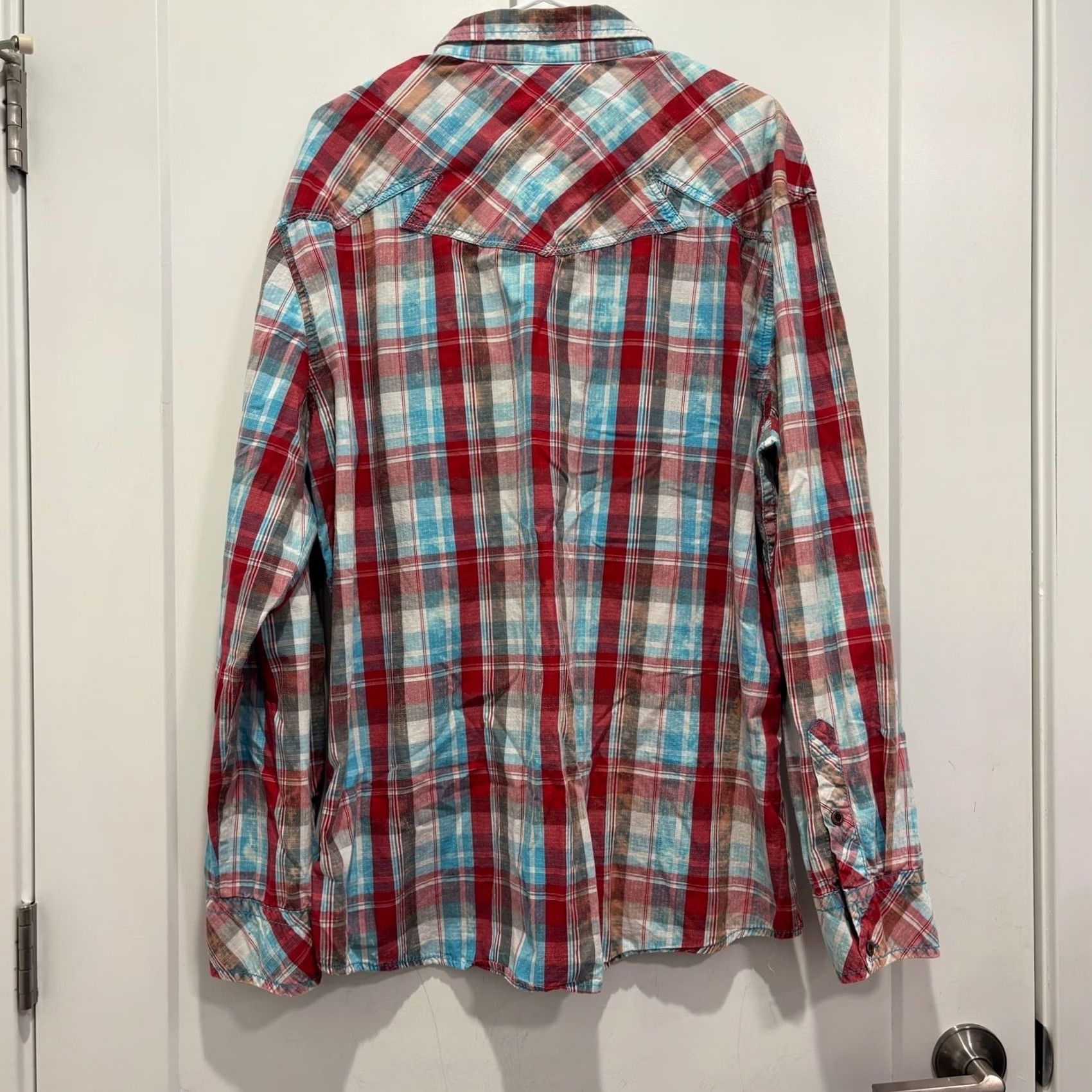 BKE BKE Mens XXL Athletic Fit Plaid Western Button Down Shirt Red Blue Patch Size US XXL / EU 58 / 5 - 3 Thumbnail