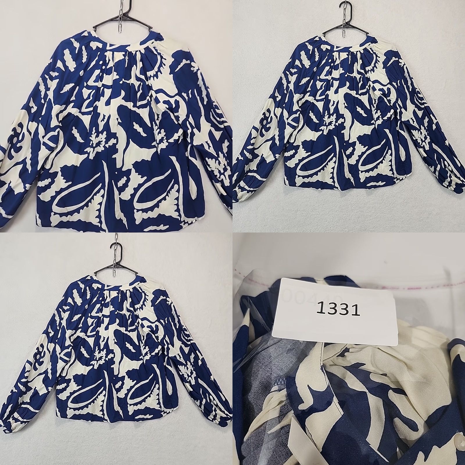 H&M H&M Blouse Tunic Womens S Viscose Long Sleeve White Blue Floral 1/2 Button Front V-Neck Office Casual Shirt Size S / US 4 / IT 40 - 10 Thumbnail