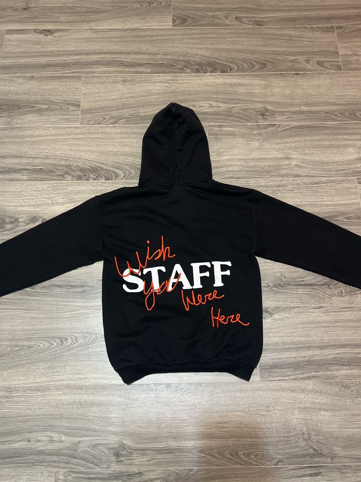 image of Travis Scott Astroworld Wish You Were Here Staff Hoodie in Black, Men's (Size Small)