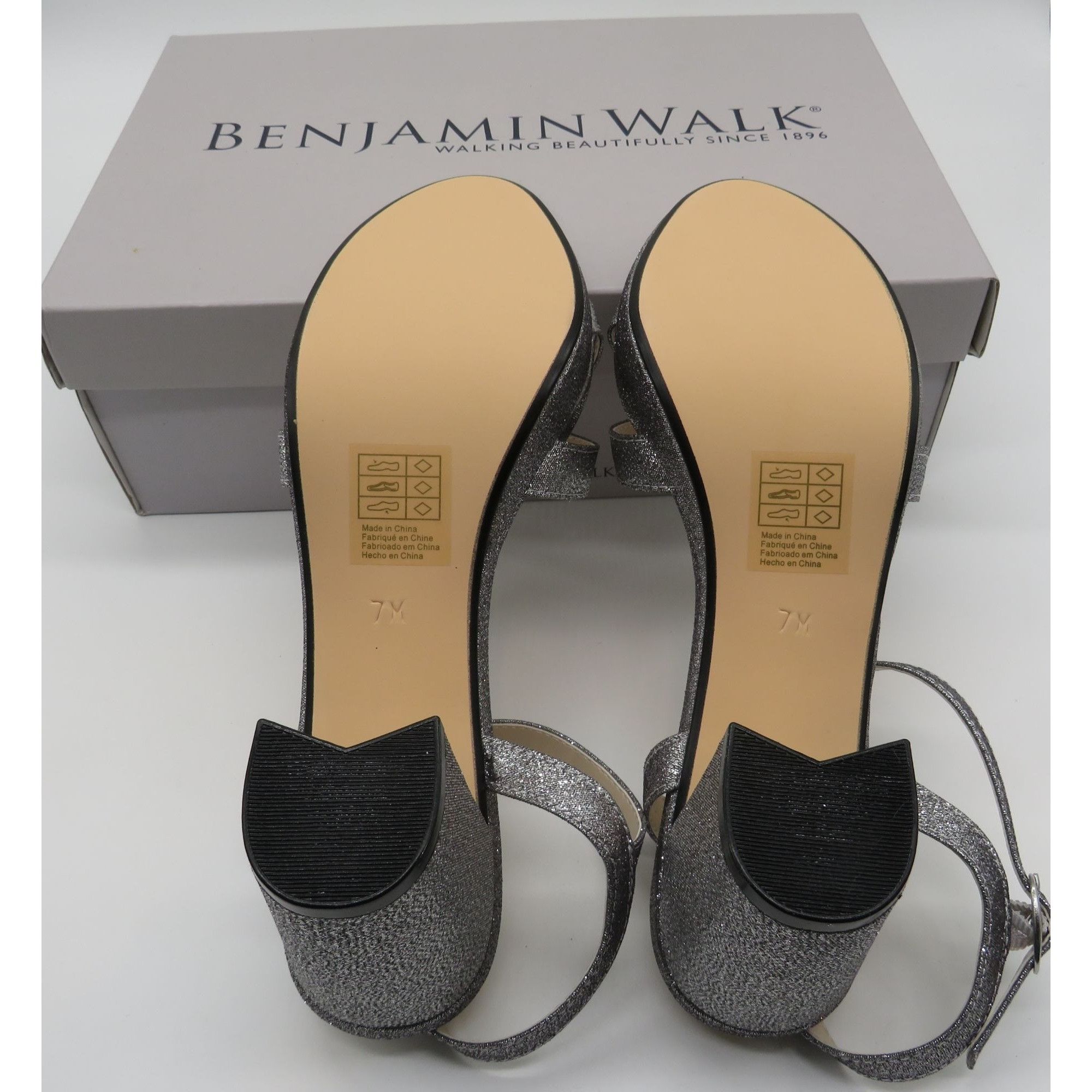 Other Benjamin Walk Silver Glitter Block Heel Sandals Ankle Strap Size US 7 / IT 37 - 2 Thumbnail