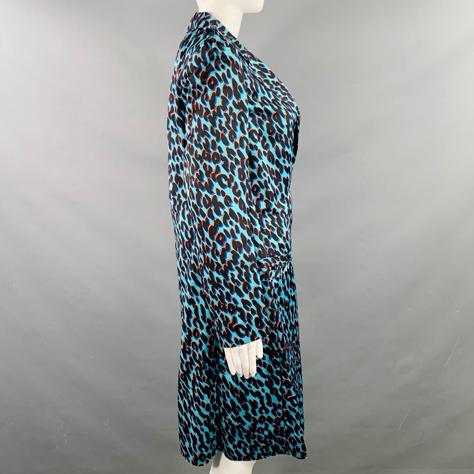 Lanvin Blue Black Orange Silk Animal Print Hook Eye Closure Coat Size S / US 4 / IT 40 - 3 Thumbnail