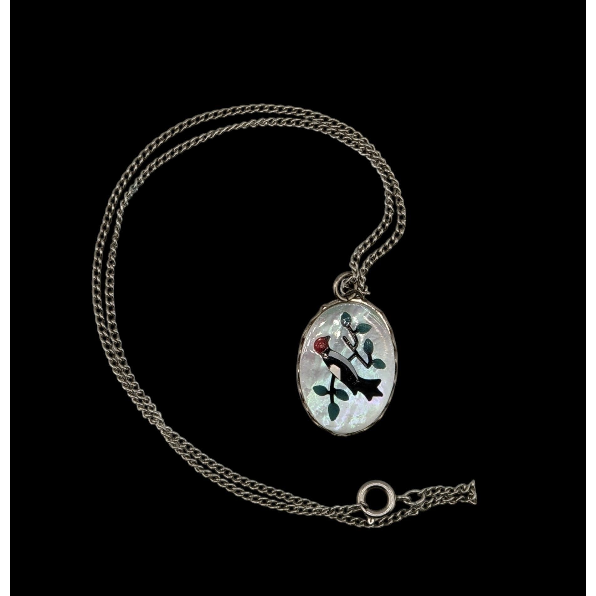 Other Vintage Artisan Mother Of Pearl Necklace With Bird & Branch Size ONE SIZE - 3 Thumbnail