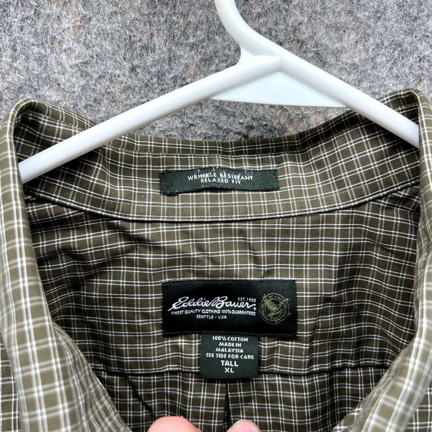 Eddie Bauer Eddie Bauer Shirt Men LT Olive Green Casual Button Down Relaxed Windowpane Cotton Long Sleeve Cap/Collar 50 in Chest Big & Tall Size US L / EU 52-54 / 3 - 5 Thumbnail