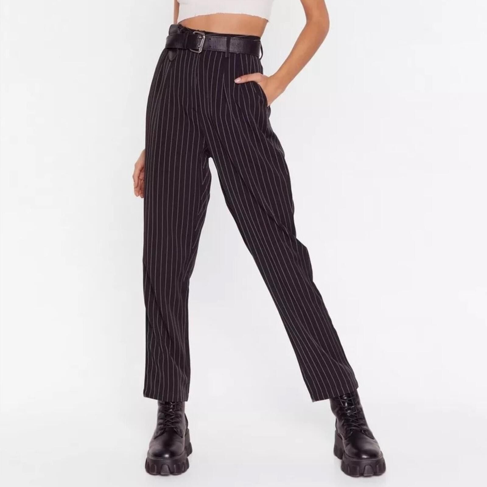Other Nasty Gal / Pinstripe Smart High Waisted Pants / black Size 26" / US 2 / IT 38 - 1 Thumbnail