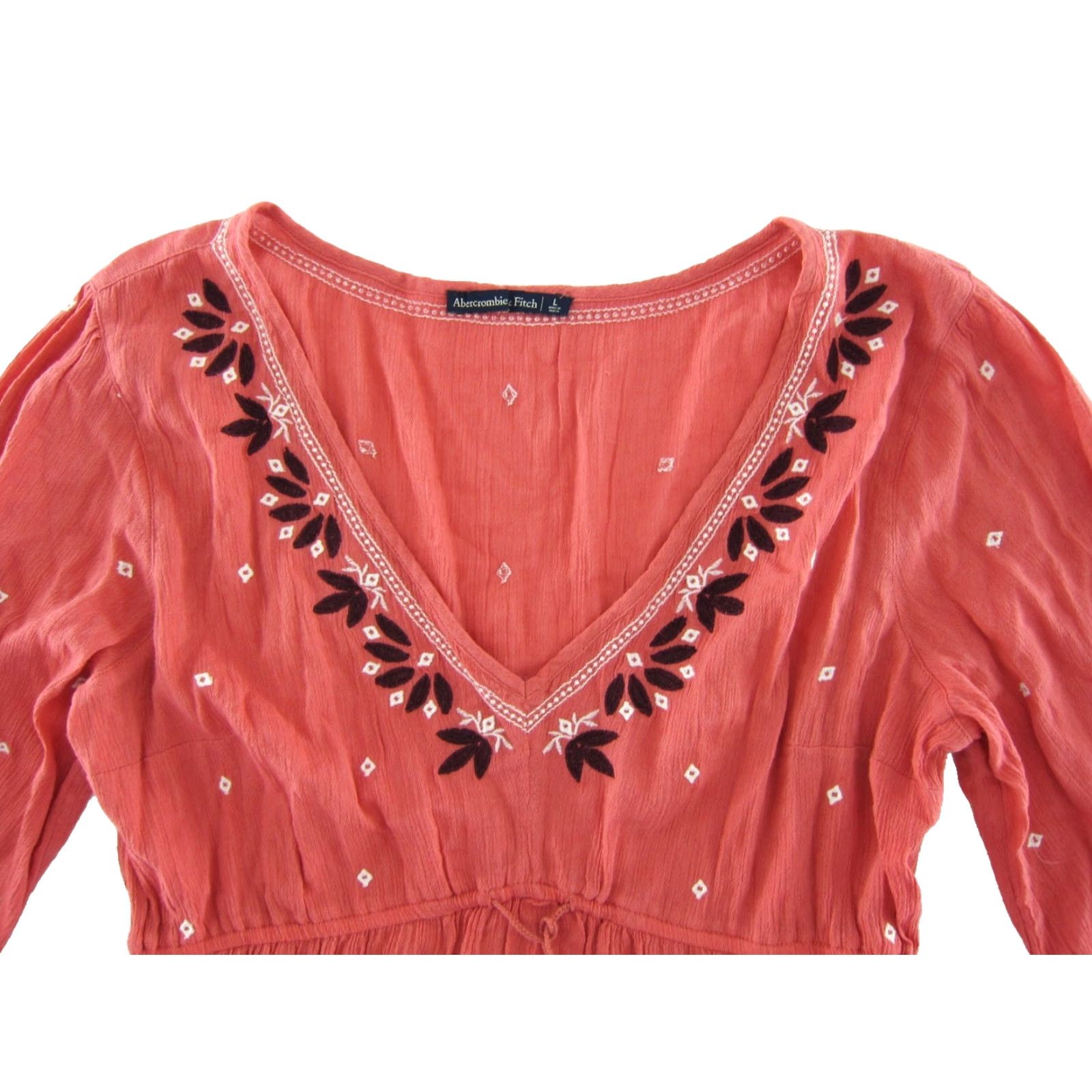 Abercrombie & Fitch Abercrombie & Fitch Pink Embroidered V-Neck Long Sleeve Blouse 100% Rayon Large Women Shirt Vintage Casual Size L / US 10 / IT 46 - 4 Thumbnail