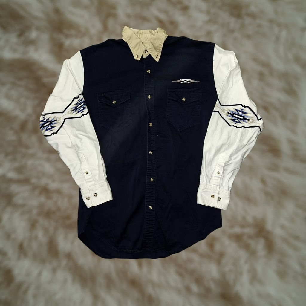 Express VINTAGE Express Rider Shirt Mens Medium Navy White Western Aztec Embroidered Cowboy Size US M / EU 48-50 / 2 - 1 Thumbnail