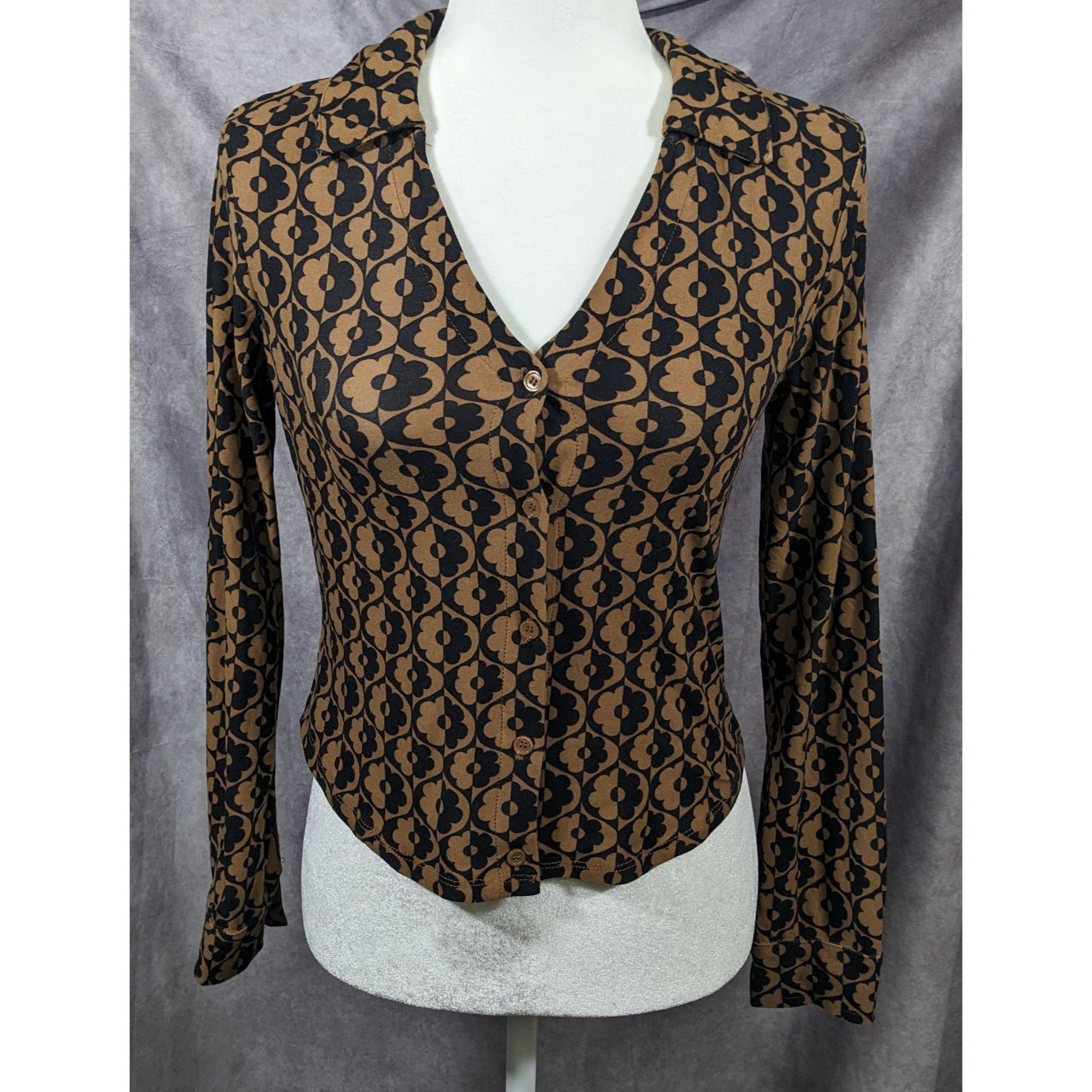 Other Retro Black And Brown Floral Button Down Top by No Boundarie Size S / US 4 / IT 40 - 5 Thumbnail