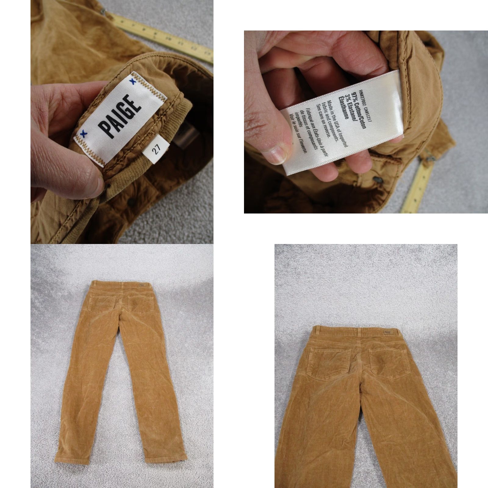 Paige Paige Pants Womens 27 Tan Corduroy Skinny Ankle Flat Front Zip Cotton Spandex Size 27" / US 4 / IT 40 - 8 Thumbnail