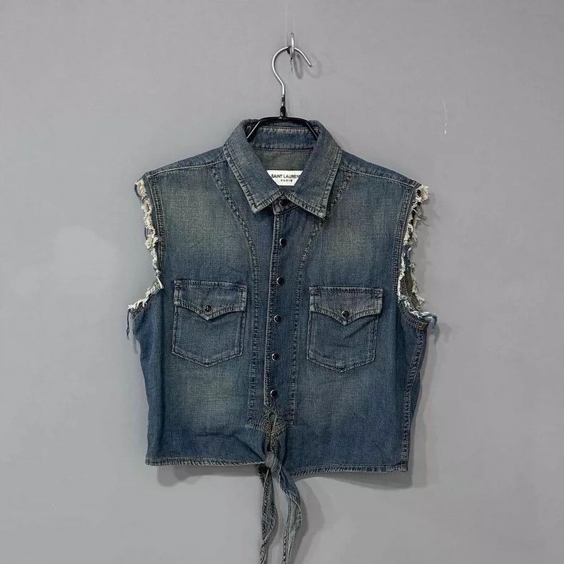 Saint Laurent Paris Saint Laurent Paris Make an old Jean sleeveless waistcoat v Size US S / EU 44-46 / 1 - 1 Thumbnail