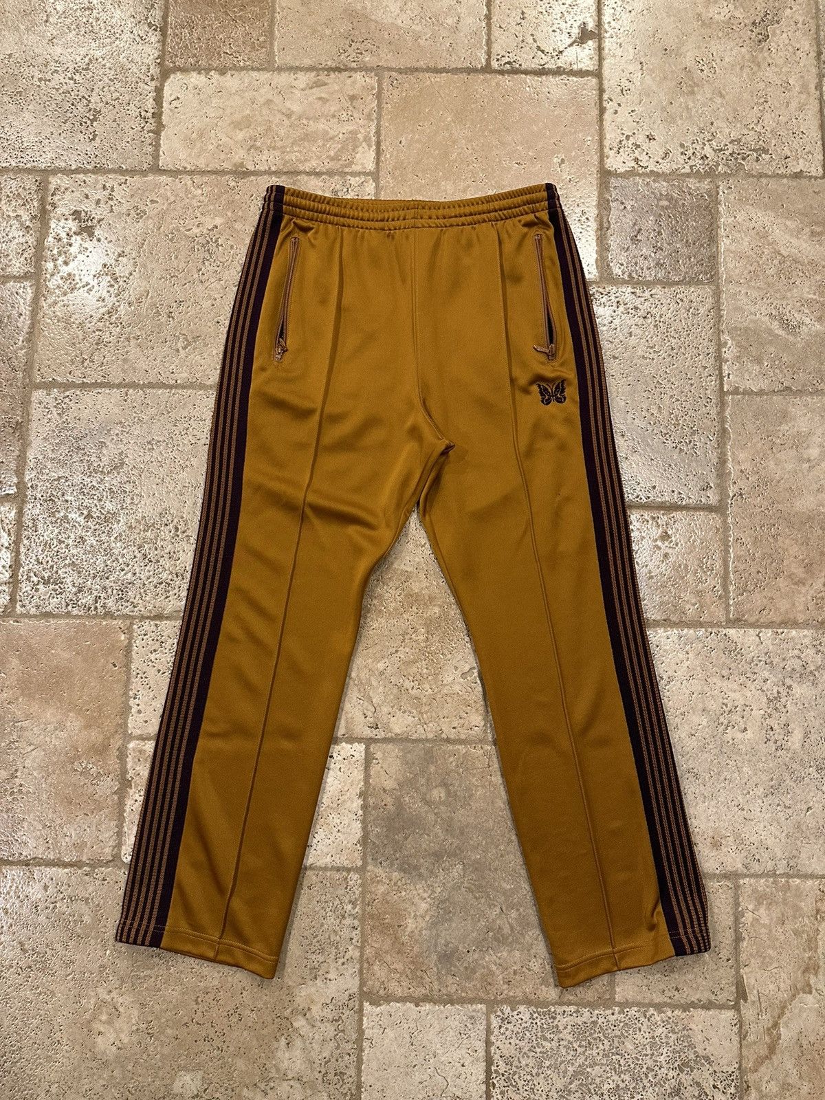 Needles Needles Yellow Gold / Purple Poly Smooth Narrow Track Pants Size US 32 / EU 48 - 1 Thumbnail