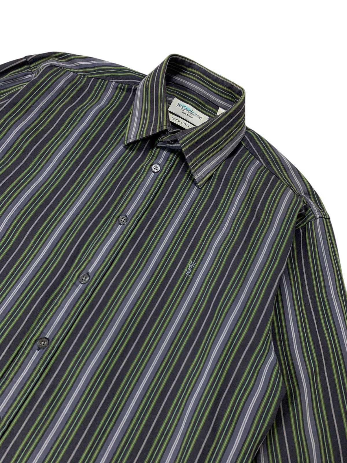 Yves Saint Laurent Yves Saint Laurent YSL Logo Striped Cotton Shirt Size US M / EU 48-50 / 2 - 1 Thumbnail