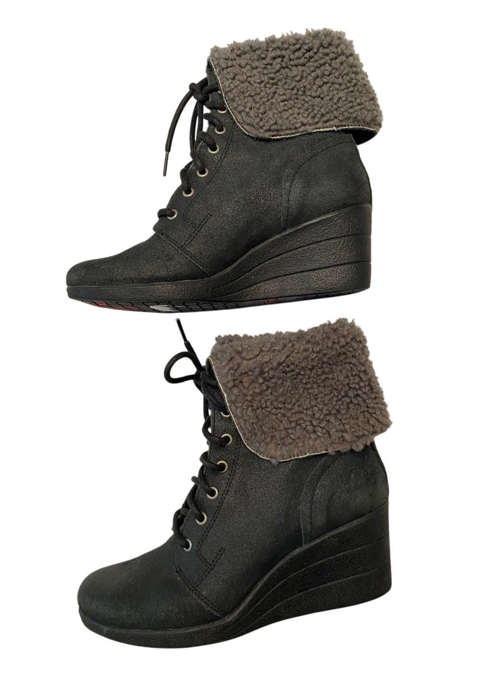 Ugg UGG Black Waterproof Wedge Lace Up Shearling Winter Boots Size US 7 / IT 37 - 2 Thumbnail