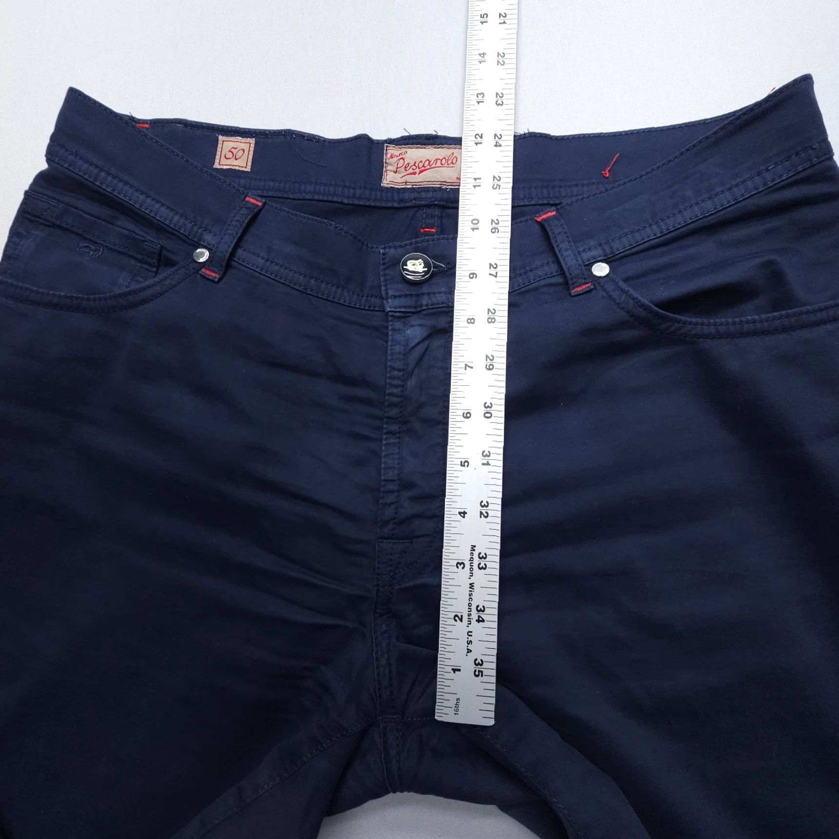 Vintage Marco Pescarolo Pants Mens 32 Blue Slim Straight Cotton Silk 5-Pocket Chino 27 Inseam Autumn Summer Winter 50 NN Size US 32 / EU 48 - 6 Thumbnail