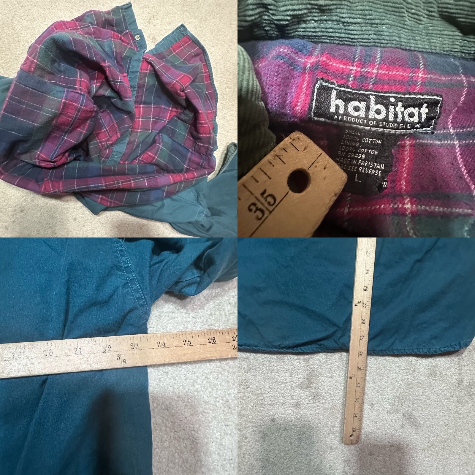 Habitat VINTAGE Habitat Button Up Shirt Mens Large Green Flannel Lined Shacket Size US L / EU 52-54 / 3 - 8 Thumbnail