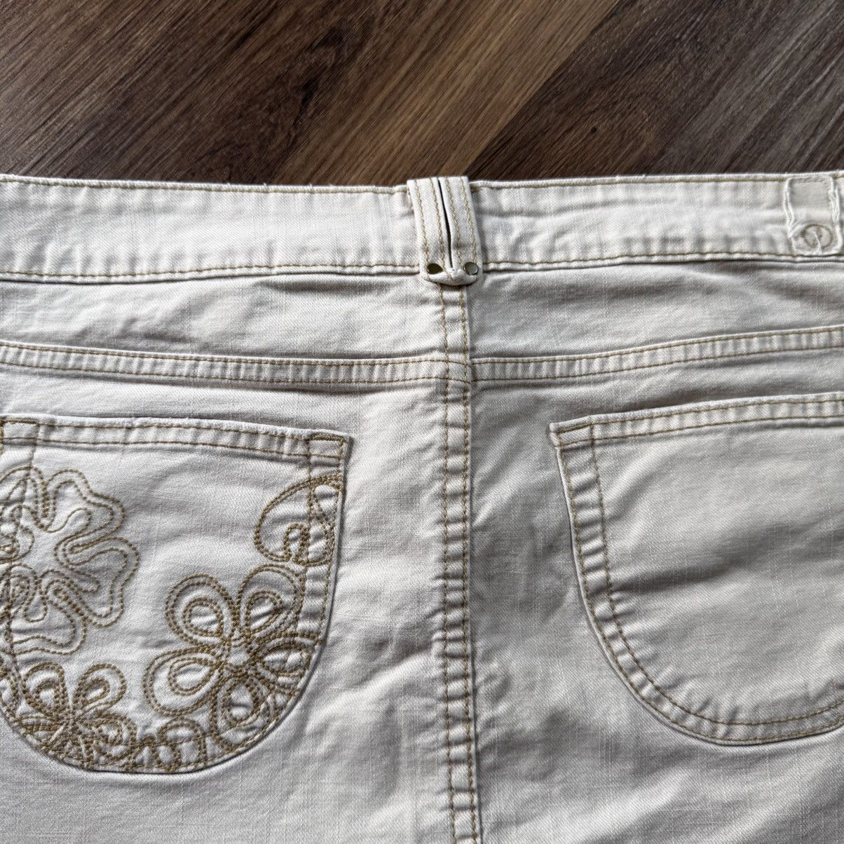 Jordache Y2K Jordache Surf Mini Skirt Tan Floral Embroidered Design Size 35" - 2 Thumbnail