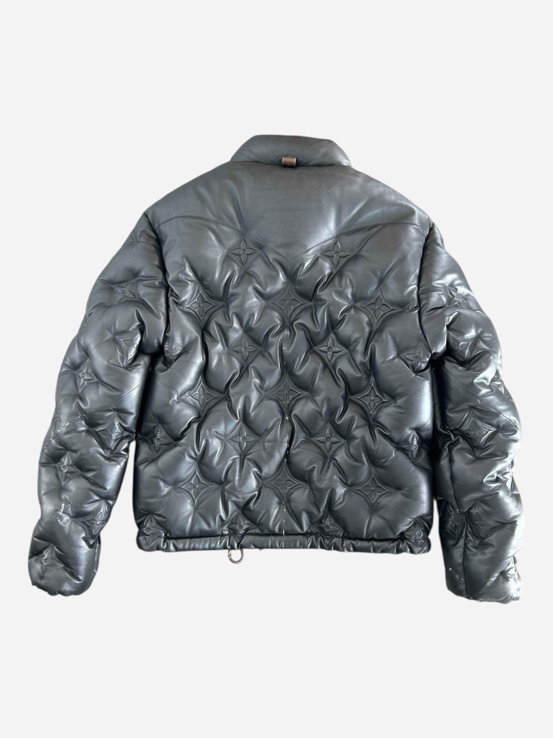 Louis Vuitton Black Embossed Monogram Leather Women's Puffer Jacket Size M / US 6-8 / IT 42-44 - 2 Thumbnail