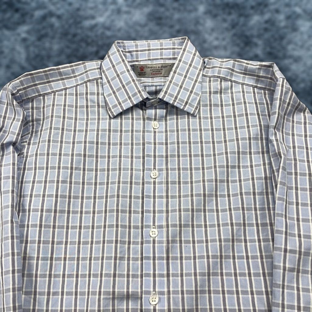 Turnbull & Asser Turnbull & Asser Shirt Mens 16 41 Blue Plaid 100% Cotton Barrel Prep Dress Shirt Mens Size US L / EU 52-54 / 3 - 1 Thumbnail