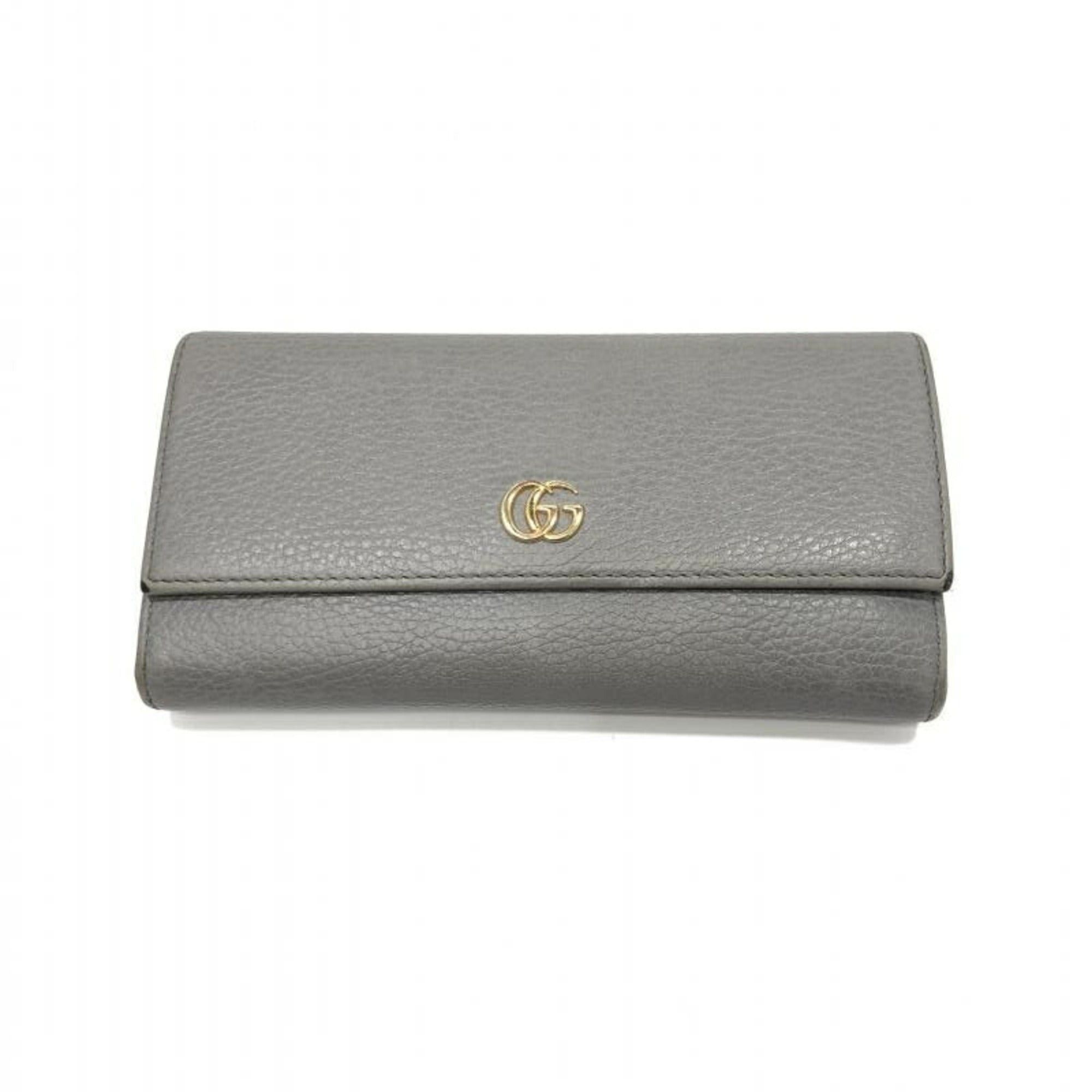 image of Gucci GG Marmont Gray Grained Leather Long Wallet 456116.496085 Bifold in Grey, Women's