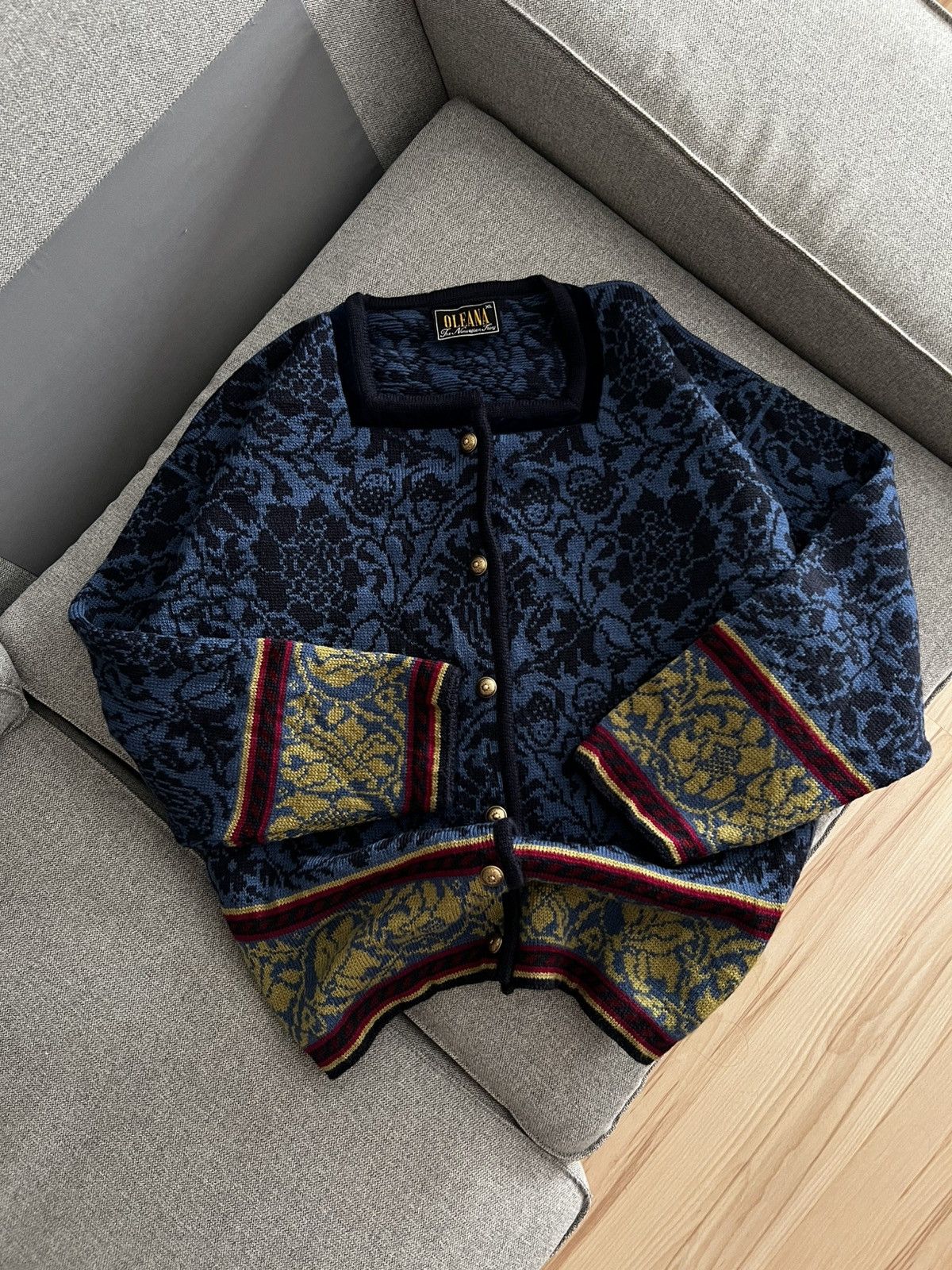 Vintage Vintage Oleana Norwegian Wool Jacquard Cardigan Size US XL / EU 56 / 4 - 6 Thumbnail