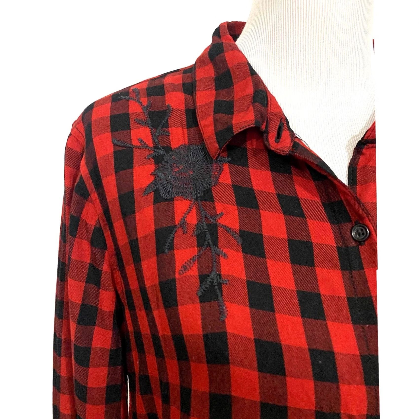Vintage VINTAGE Beach Lunch Lounge Womens Buffalo Check Tunic Top Red Black Embroidered Sz Large Size L / US 10 / IT 46 - 2 Thumbnail