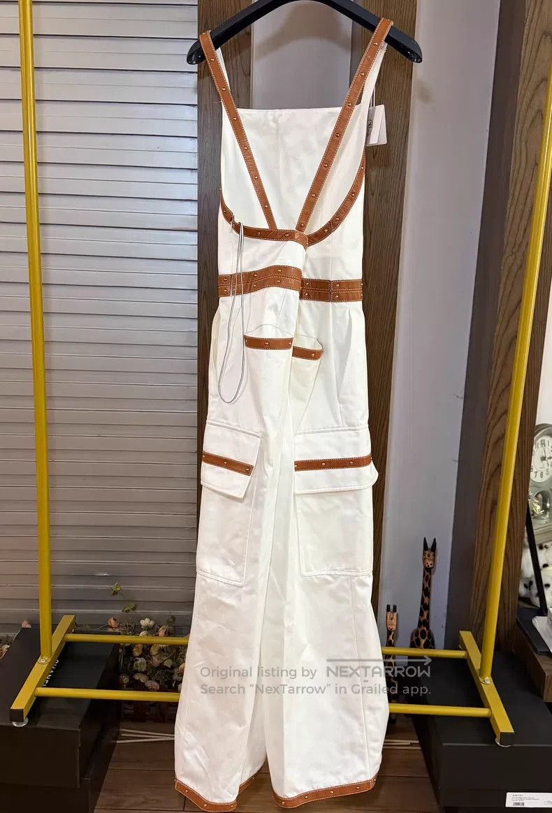 Hermes Hermes 22FW White Leather Patch Pearl Stitch Jumpsuit Runw Size 42" / US 20 - 2 Thumbnail