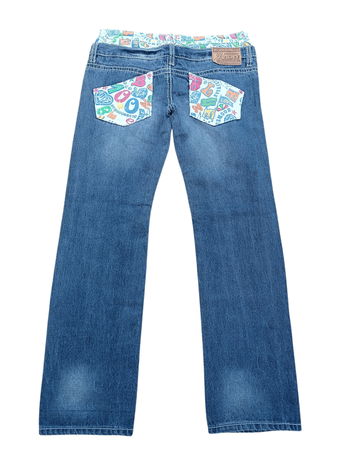 Designer VTG🔥BLUE MOON BLUE Double Waist Big Logo Paint Design Denim Size US 34 / EU 50 - 7 Thumbnail