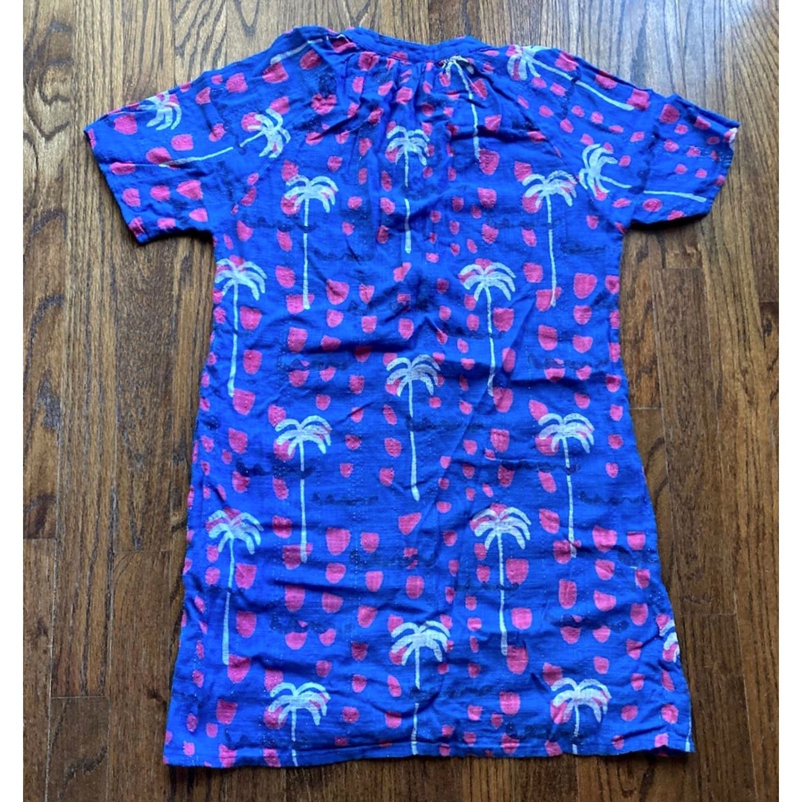 Vintage Oliphant Dress Womens XS Blue Cotton Mini Tropical Breezy Beach Button Up Size XS / US 0-2 / IT 36-38 - 8 Thumbnail