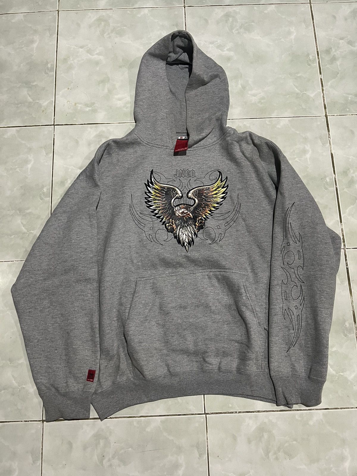 image of Y2K Jnco Eagle Hoodie in Grey, Men's (Size 2XL)