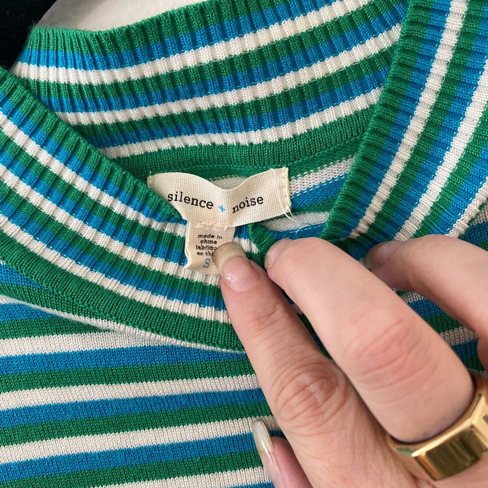 Other Silence + Noise Blue Green Striped Cropped Mock Knit Top S Size S / US 4 / IT 40 - 6 Thumbnail