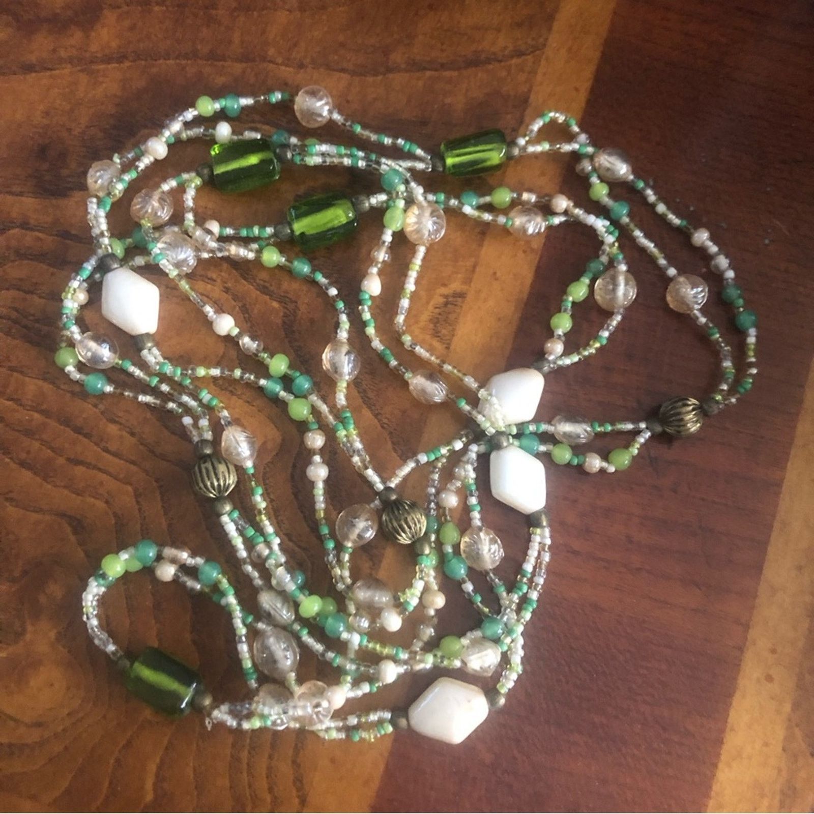 Vintage Vintage natural tones mixed glass bead long length necklace Size ONE SIZE - 5 Thumbnail