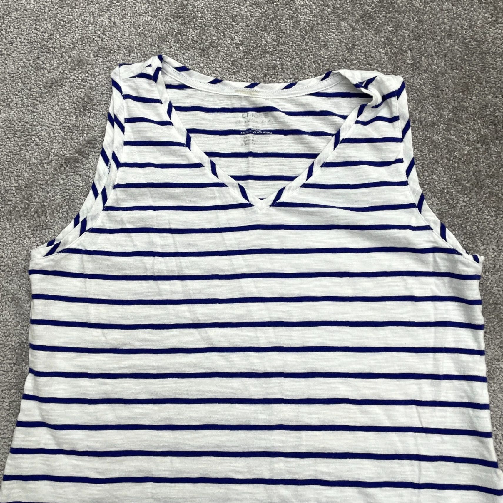 Vintage Chico's Basic Striped Tank Top Women's Medium Blue V-Neck Sleeveless Cotton Blend Casual Size M / US 6-8 / IT 42-44 - 3 Thumbnail