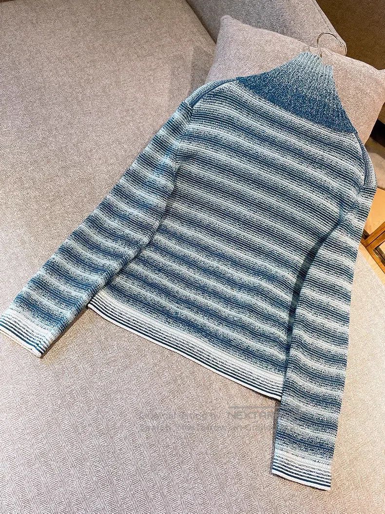 Loro Piana Loro Piana Blue and White Gradient Striped Collar Knit Car Size XS / US 0-2 / IT 36-38 - 2 Thumbnail