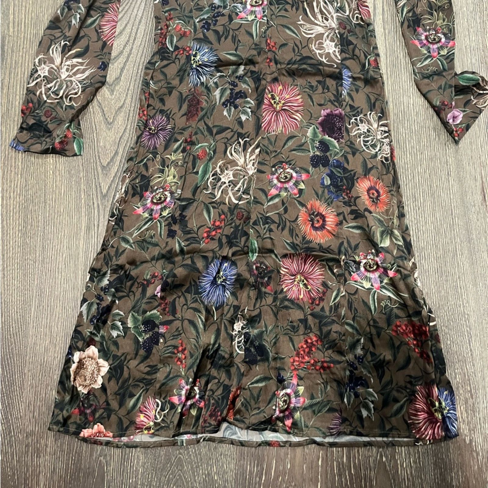 Vintage Momoni Midi Dress Long Sleeve Silk Blend Floral Print Sz 40 Size XL / US 12-14 / IT 48-50 - 9 Thumbnail