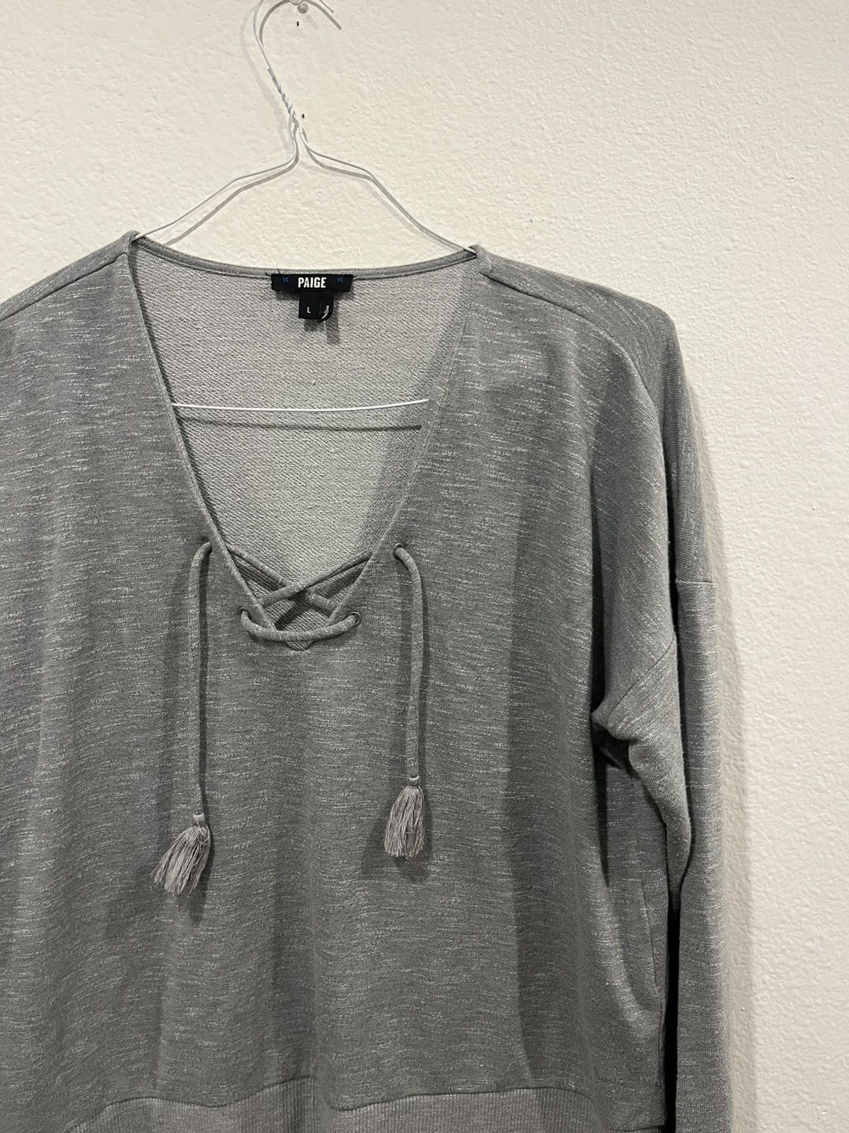 Paige PAIGE Grey Primrose V Neck Womens Sz L Lace Up Tassel Size L / US 10 / IT 46 - 3 Thumbnail