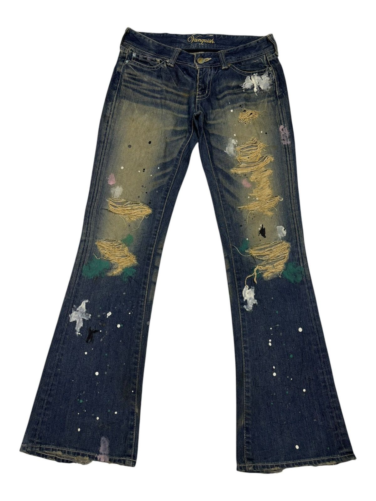 If Six Was Nine Flare Jeans Vanquish Paint Splatter Distressed Denim Size 32" / US 10 / IT 46 - 7 Thumbnail