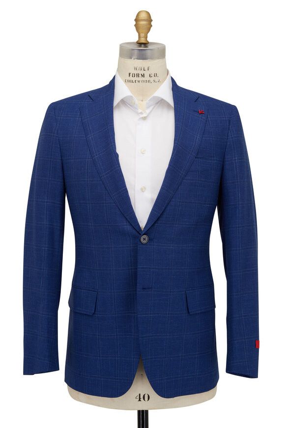 Isaia o1mtch0225 Summertime Plaid Suit in Bright Blue Size 42R - 1 Thumbnail
