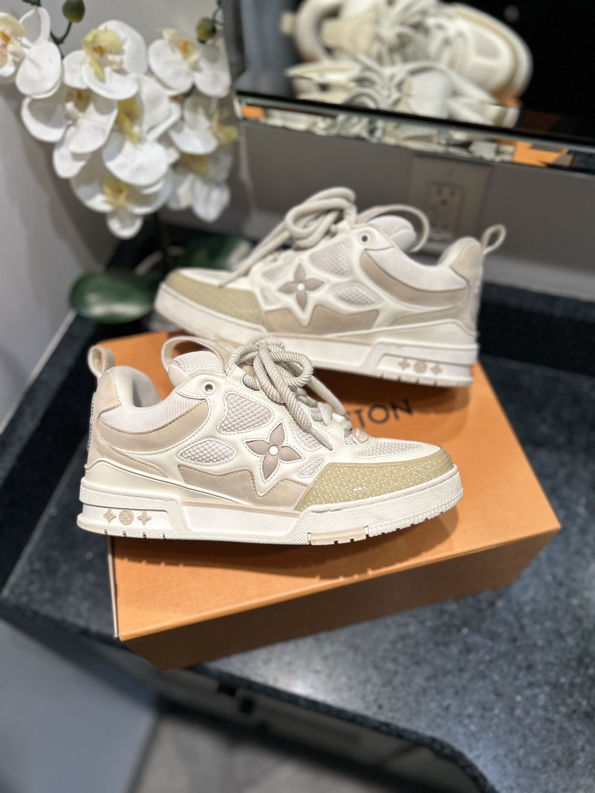 Pre-owned Louis Vuitton Skate ‘beige/white' Size 9 Shoes In Cream