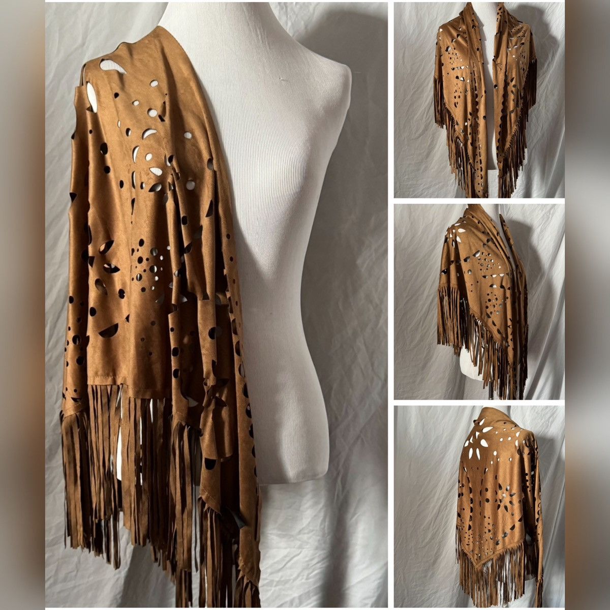 Vintage Retro Contempo, Starburst Faux Suede, Oversized Fringe Shawl Size ONE SIZE - 2 Thumbnail