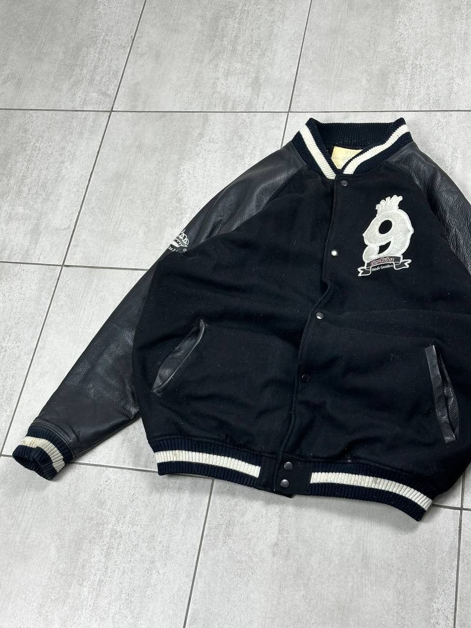 Japanese Brand Nine Rulaz Black Japan Dragon Leather Sleeve Varsity Jacket Size US XXL / EU 58 / 5 - 9 Thumbnail