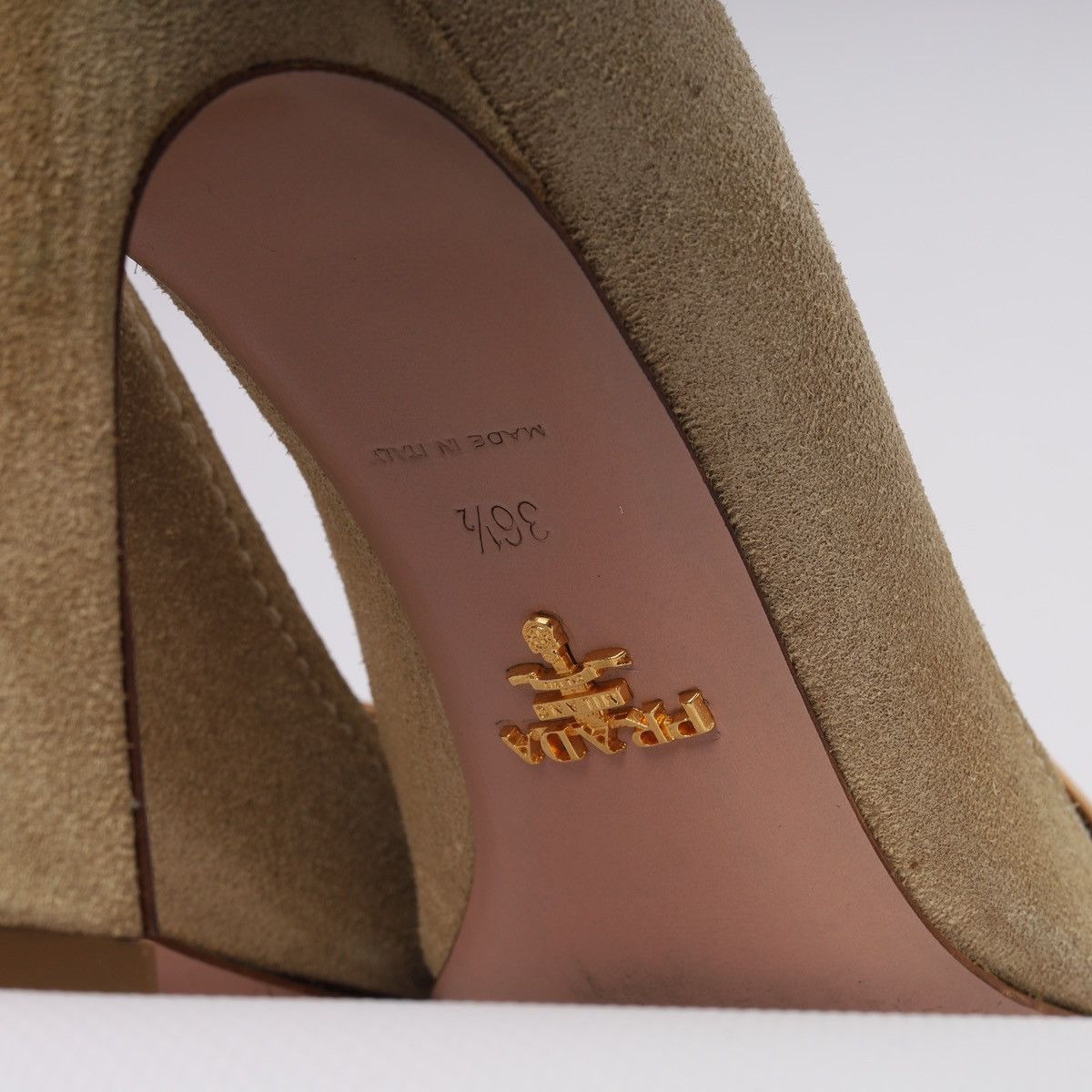 Prada Prada Beige Suede Peep-toe Pumps gold-tone Buckle Block Heel Size US 6.5 / IT 36.5 - 11 Thumbnail