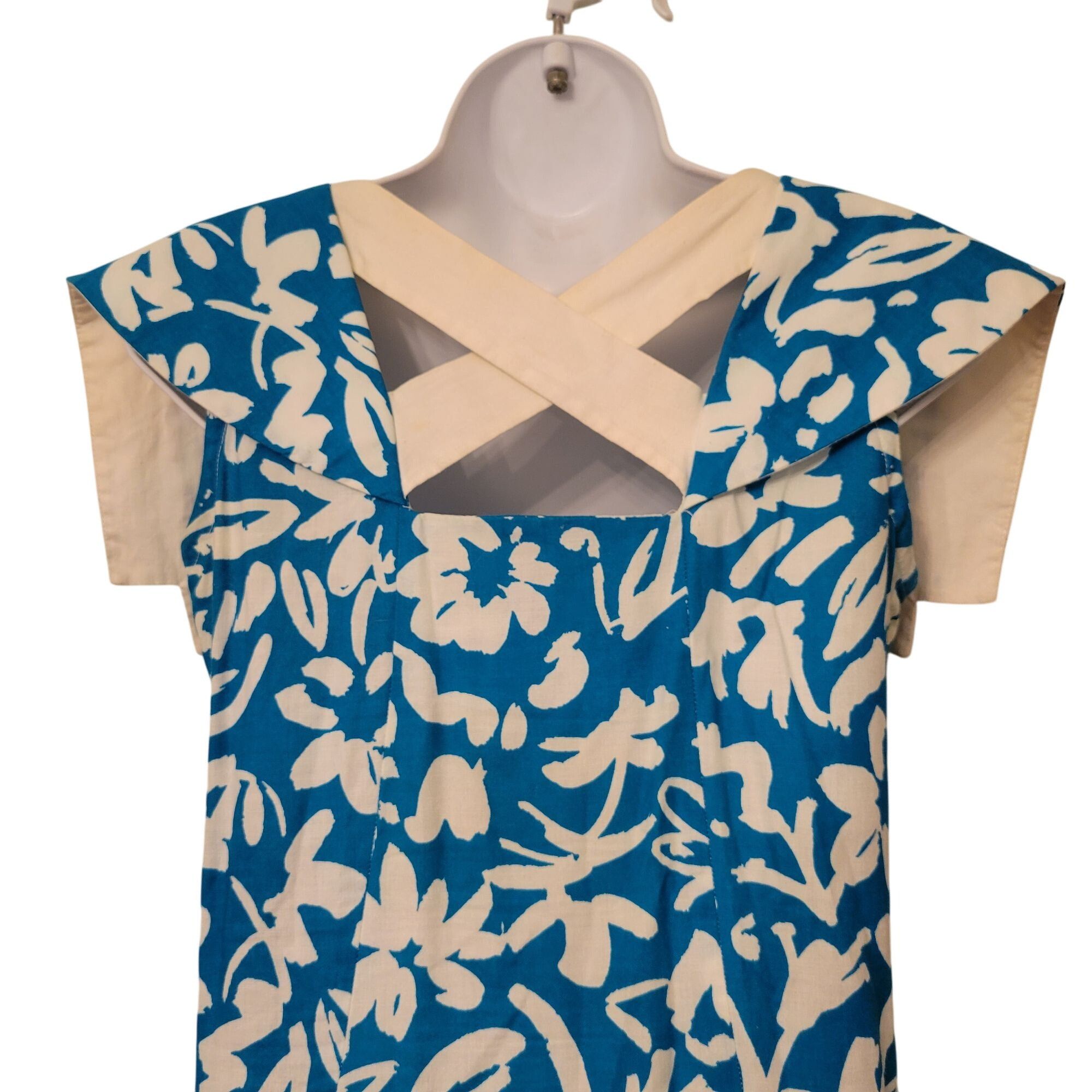 Vintage Vintage 1980s V. Fox Blue White Floral Dress 8 Collar Open C Size M / US 6-8 / IT 42-44 - 4 Thumbnail